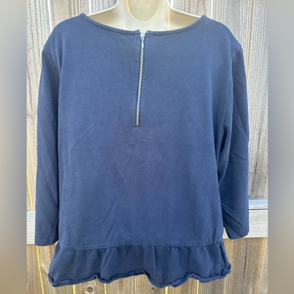 Talbots Navy Ruffle-Hem Cotton Pullover Top with Back Zip - Size L - Picture 5 of 5